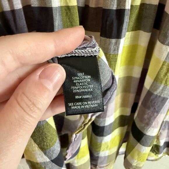 Torrid Size 1 Peplum Gauze Smocked Off-Shoulder Top - Purple Yellow Plaid - Picture 8 of 9